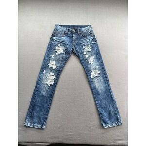 BLAC X Jeans Mens 30 Distressed Ripped Straight Leg Denim Embroidered Pockets